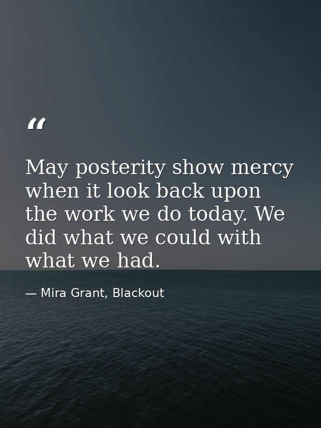 May posterity show mercy when it look back upon the work we do today. We did what we could with what we had. — Mira Grant, Blackout