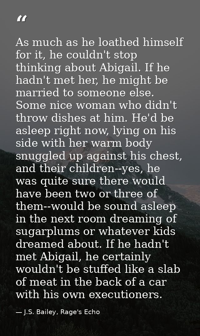 As much as he loathed himself for it, he couldn't stop thinking about Abigail. If he hadn't met her, he might be married — J.S. Bailey, Rage's Echo
