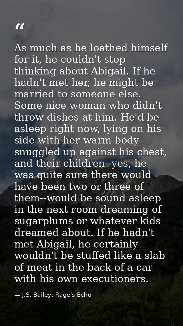 As much as he loathed himself for it, he couldn't stop thinking about Abigail. If he hadn't met her, he might be married — J.S. Bailey, Rage's Echo