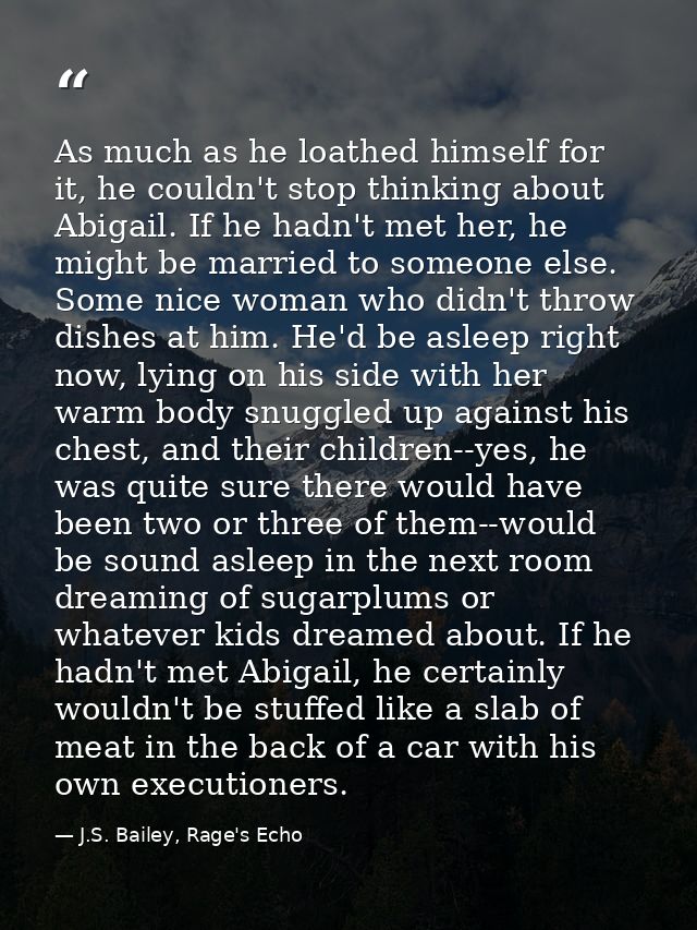 As much as he loathed himself for it, he couldn't stop thinking about Abigail. If he hadn't met her, he might be married — J.S. Bailey, Rage's Echo