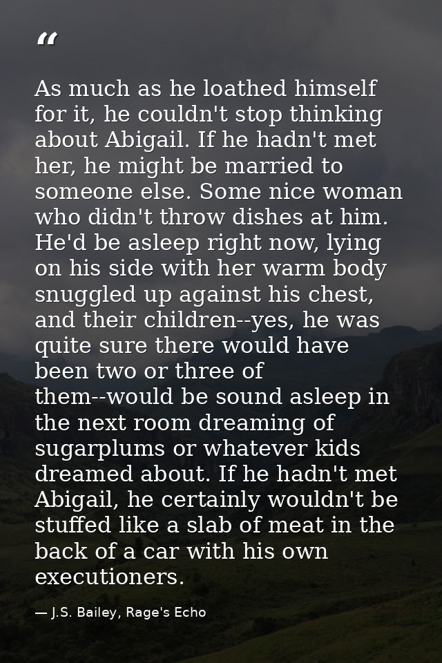 As much as he loathed himself for it, he couldn't stop thinking about Abigail. If he hadn't met her, he might be married — J.S. Bailey, Rage's Echo