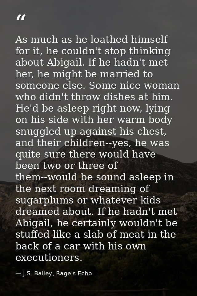 As much as he loathed himself for it, he couldn't stop thinking about Abigail. If he hadn't met her, he might be married — J.S. Bailey, Rage's Echo
