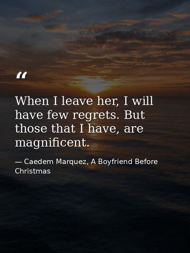 When I leave her, I will have few regrets. But those that I have, are magnificent. — Caedem Marquez, A Boyfriend Before Christmas