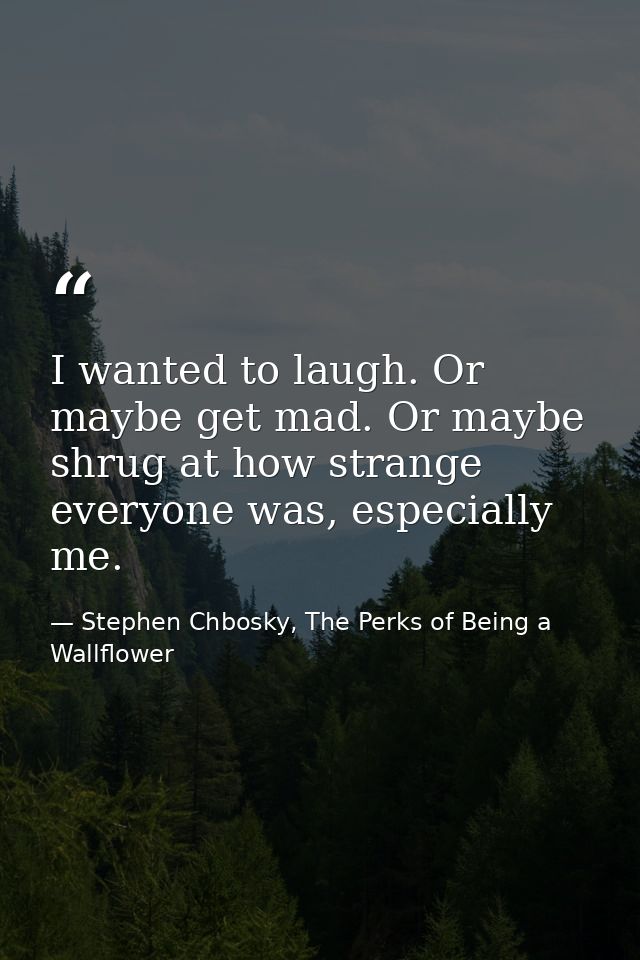 I wanted to laugh. Or maybe get mad. Or maybe shrug at how strange everyone was, especially me. — Stephen Chbosky, The Perks of Being a Wallflower