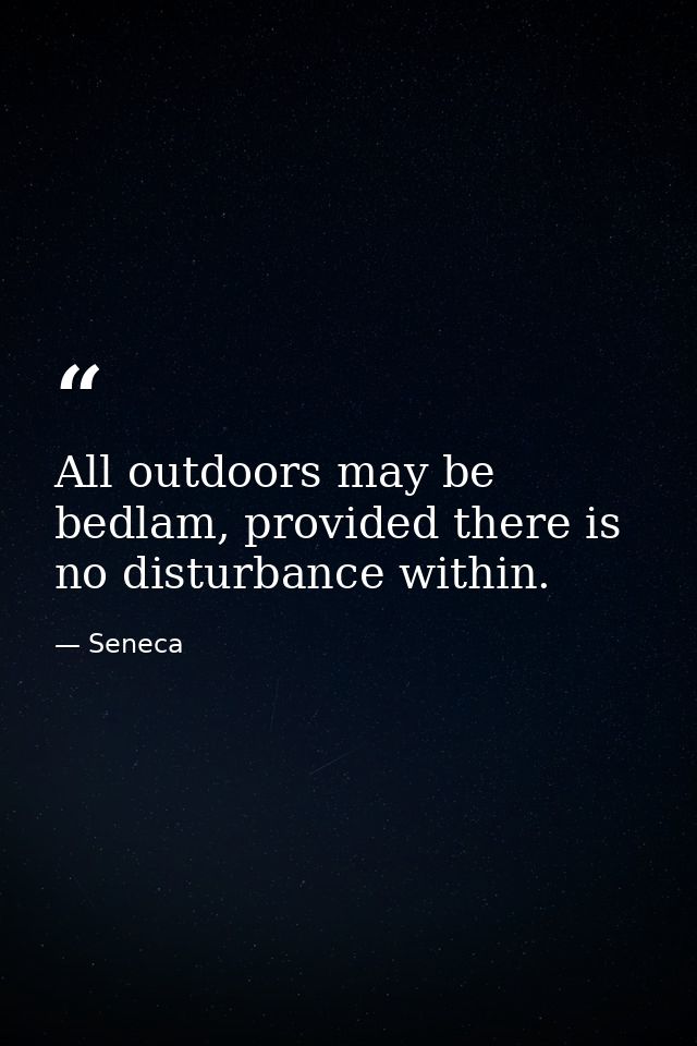 All outdoors may be bedlam, provided there is no disturbance within. — Seneca