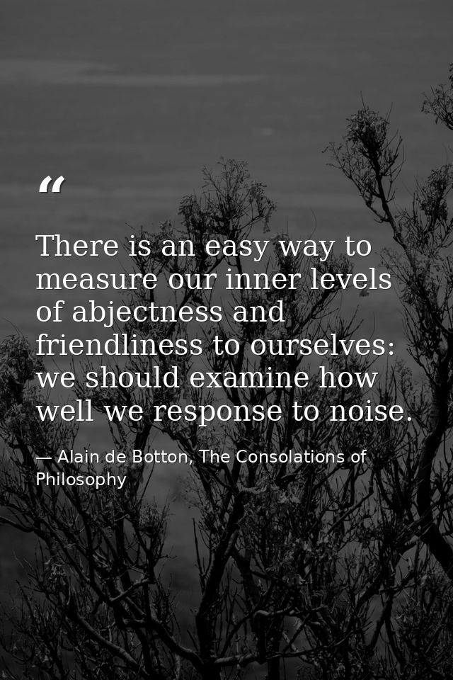 There is an easy way to measure our inner levels of abjectness and friendliness to ourselves: we should examine how well — Alain de Botton, The Consolations of Philosophy