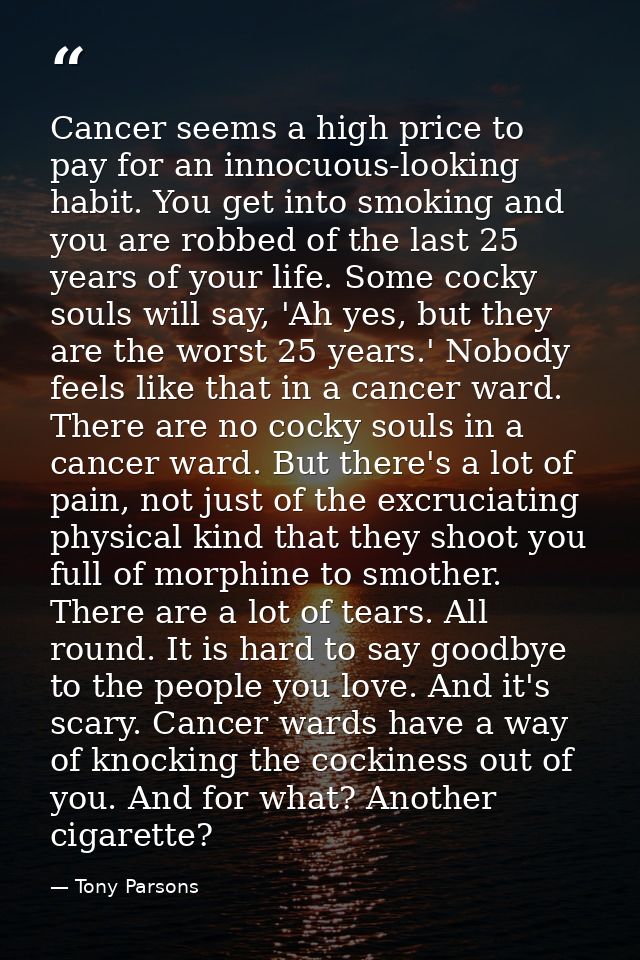 Cancer seems a high price to pay for an innocuous-looking habit. You get into smoking and you are robbed of the last 25  — Tony Parsons