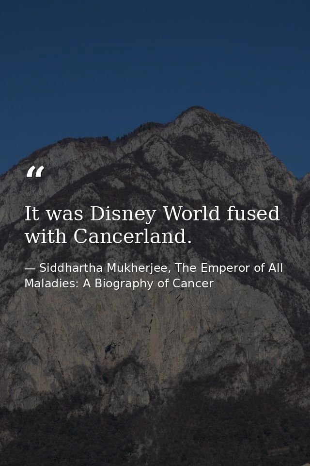 It was Disney World fused with Cancerland. — Siddhartha Mukherjee, The Emperor of All Maladies: A Biography of Cancer