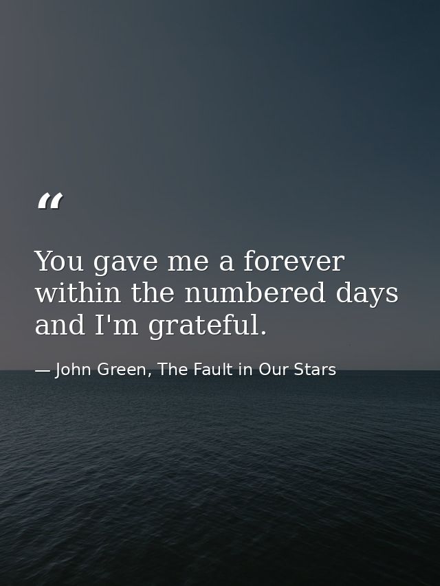 You gave me a forever within the numbered days and I'm grateful. — John Green, The Fault in Our Stars