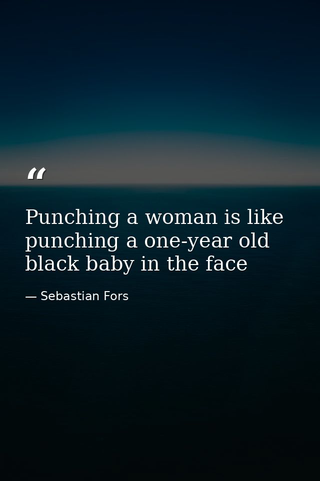 Punching a woman is like punching a one-year old black baby in the face — Sebastian Fors