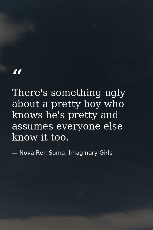 There's something ugly about a pretty boy who knows he's pretty and assumes everyone else know it too. — Nova Ren Suma, Imaginary Girls