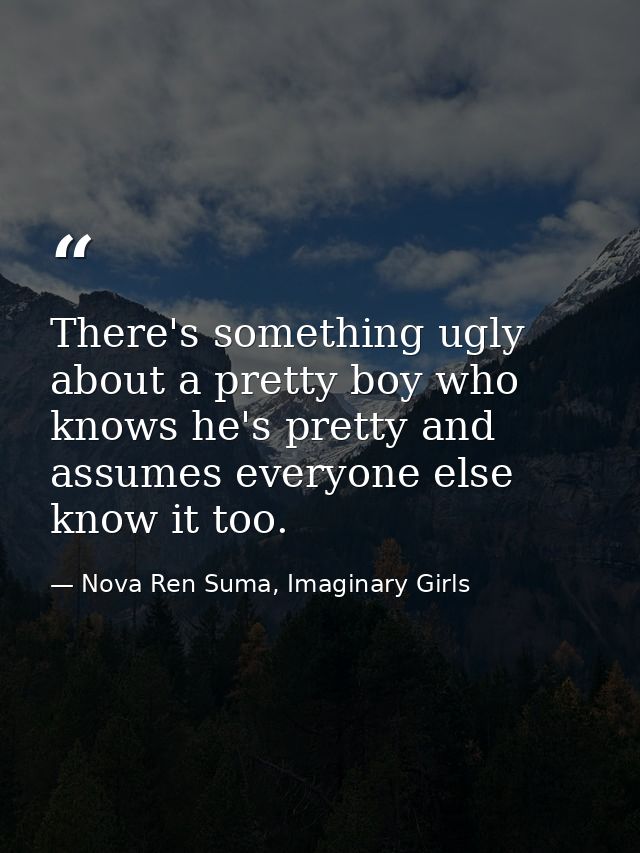 There's something ugly about a pretty boy who knows he's pretty and assumes everyone else know it too. — Nova Ren Suma, Imaginary Girls