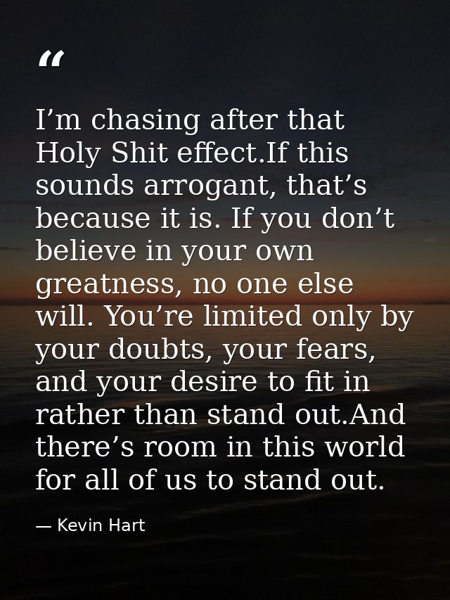 I’m chasing after that Holy Shit effect.If this sounds arrogant, that’s because it is. If you don’t believe in your own  — Kevin Hart