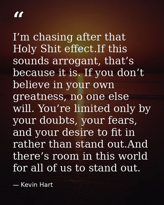 I’m chasing after that Holy Shit effect.If this sounds arrogant, that’s because it is. If you don’t believe in your own  — Kevin Hart