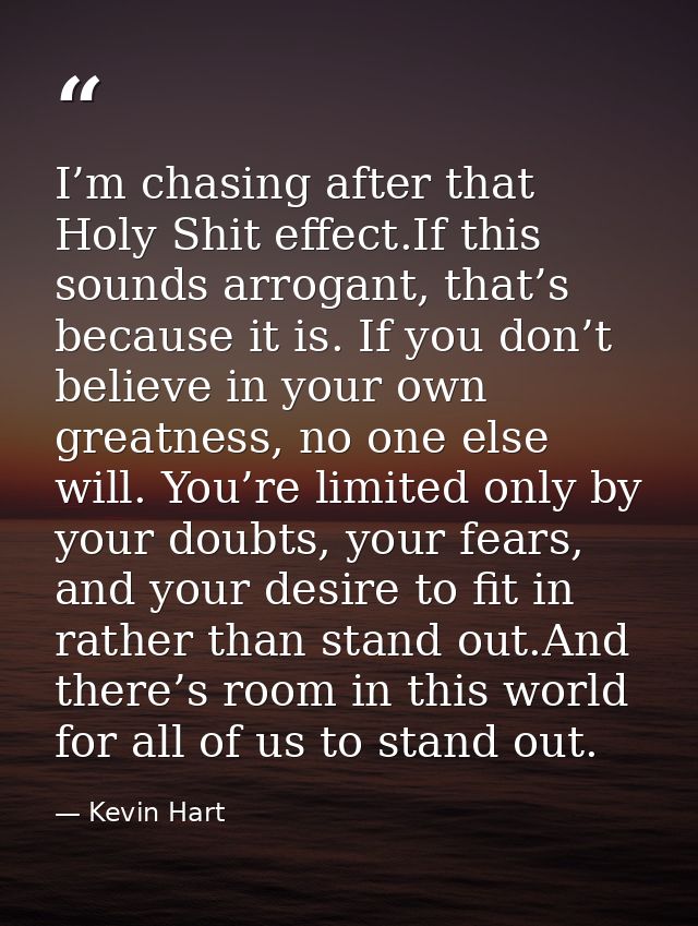 I’m chasing after that Holy Shit effect.If this sounds arrogant, that’s because it is. If you don’t believe in your own  — Kevin Hart