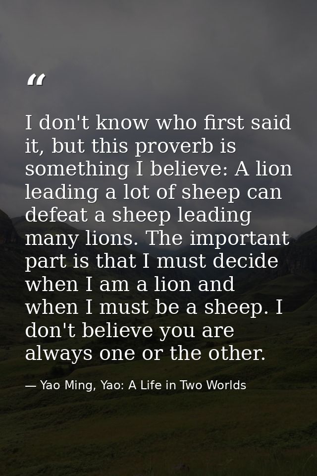 I don't know who first said it, but this proverb is something I believe: A lion leading a lot of sheep can defeat a shee — Yao Ming, Yao: A Life in Two Worlds