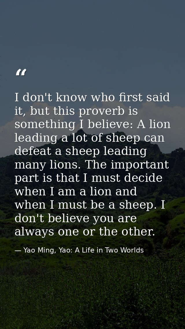 I don't know who first said it, but this proverb is something I believe: A lion leading a lot of sheep can defeat a shee — Yao Ming, Yao: A Life in Two Worlds