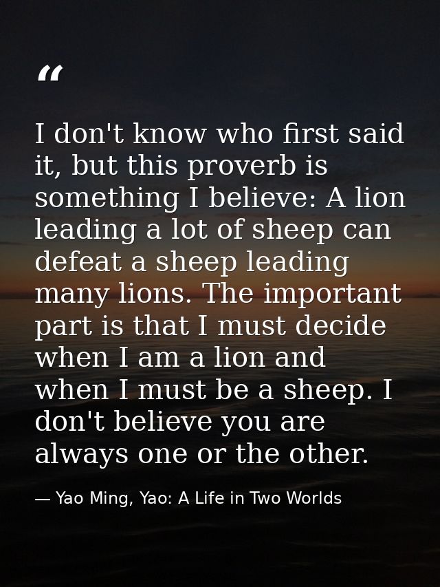 I don't know who first said it, but this proverb is something I believe: A lion leading a lot of sheep can defeat a shee — Yao Ming, Yao: A Life in Two Worlds