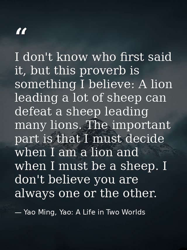 I don't know who first said it, but this proverb is something I believe: A lion leading a lot of sheep can defeat a shee — Yao Ming, Yao: A Life in Two Worlds