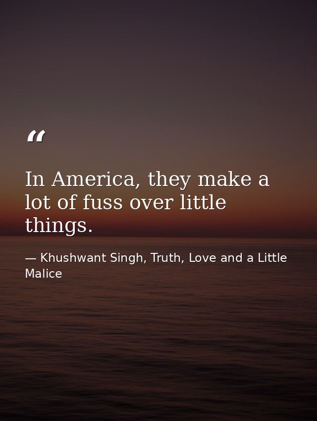 In America, they make a lot of fuss over little things. — Khushwant Singh, Truth, Love and a Little Malice