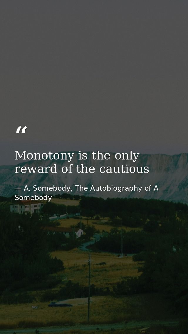 Monotony is the only reward of the cautious — A. Somebody, The Autobiography of A Somebody