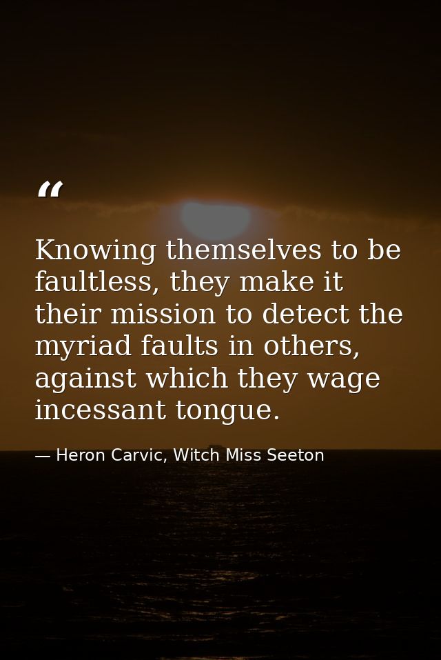 Knowing themselves to be faultless, they make it their mission to detect the myriad faults in others, against which they — Heron Carvic, Witch Miss Seeton