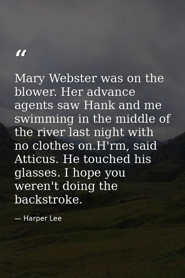 Mary Webster was on the blower. Her advance agents saw Hank and me swimming in the middle of the river last night with n — Harper Lee
