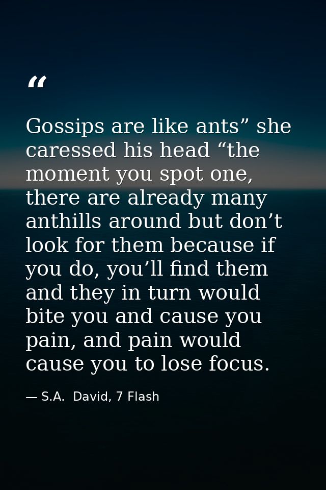 Gossips are like ants” she caressed his head “the moment you spot one, there are already many anthills around but don’t  — S.A.  David, 7 Flash