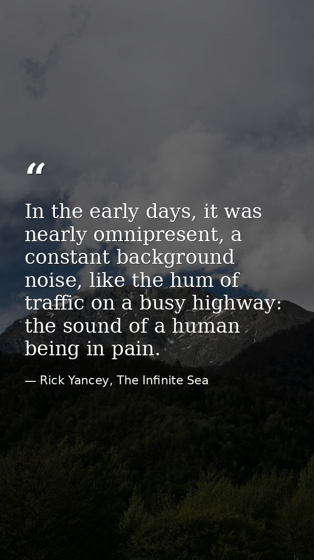 In the early days, it was nearly omnipresent, a constant background noise, like the hum of traffic on a busy highway: th — Rick Yancey, The Infinite Sea