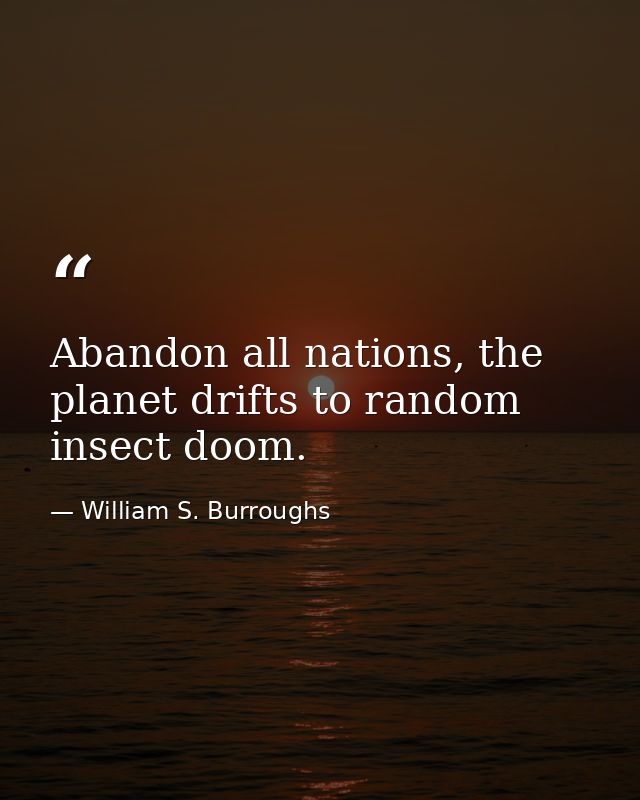 Abandon all nations, the planet drifts to random insect doom. — William S. Burroughs