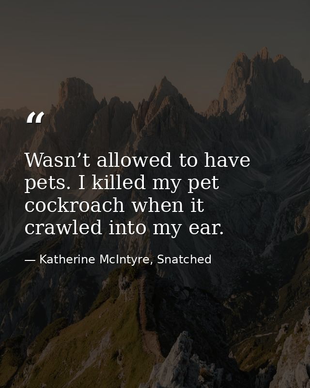 Wasn’t allowed to have pets. I killed my pet cockroach when it crawled into my ear. — Katherine McIntyre, Snatched