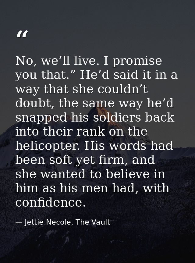 No, we’ll live. I promise you that.” He’d said it in a way that she couldn’t doubt, the same way he’d snapped his soldie — Jettie Necole, The Vault