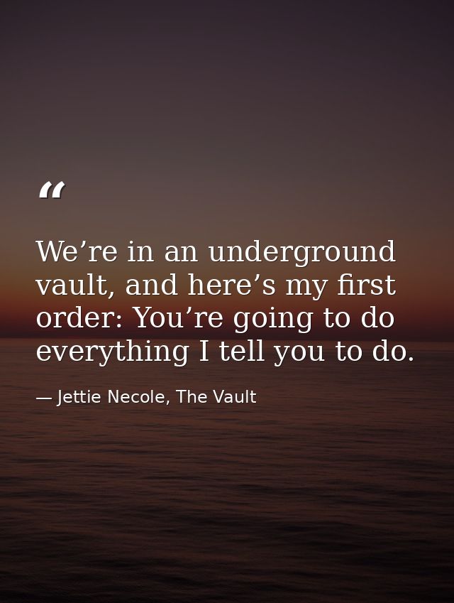 We’re in an underground vault, and here’s my first order: You’re going to do everything I tell you to do. — Jettie Necole, The Vault