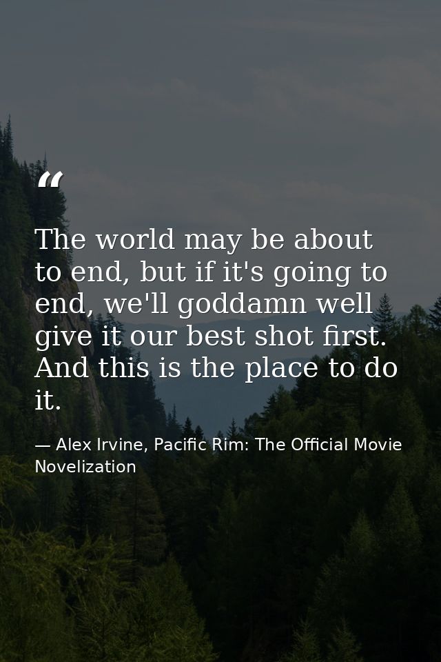 The world may be about to end, but if it's going to end, we'll goddamn well give it our best shot first. And this is the — Alex Irvine, Pacific Rim: The Official Movie Novelization