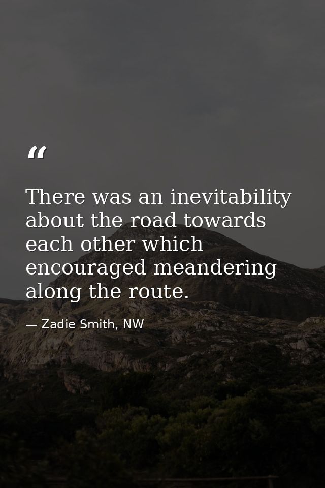There was an inevitability about the road towards each other which encouraged meandering along the route. — Zadie Smith, NW