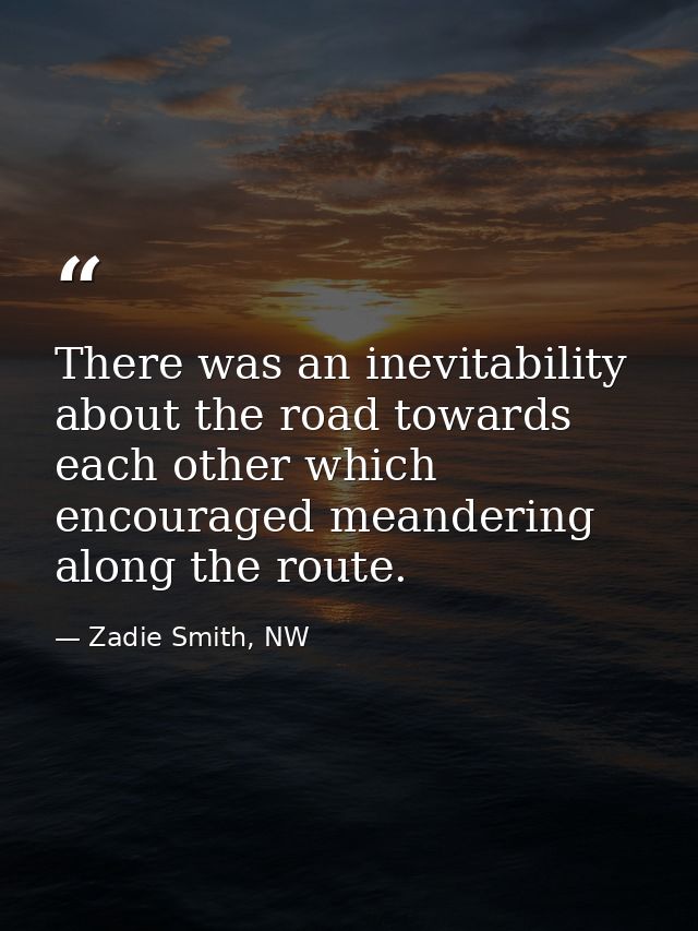 There was an inevitability about the road towards each other which encouraged meandering along the route. — Zadie Smith, NW