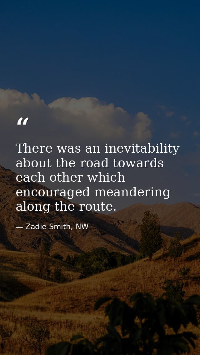 There was an inevitability about the road towards each other which encouraged meandering along the route. — Zadie Smith, NW
