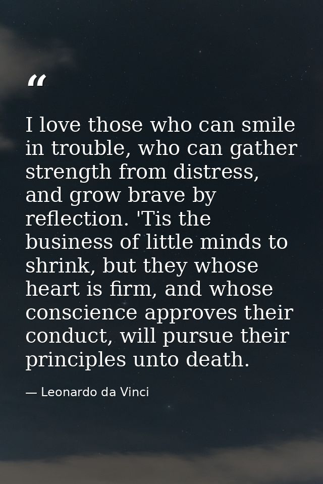 I love those who can smile in trouble, who can gather strength from distress, and grow brave by reflection. 'Tis the bus — Leonardo da Vinci
