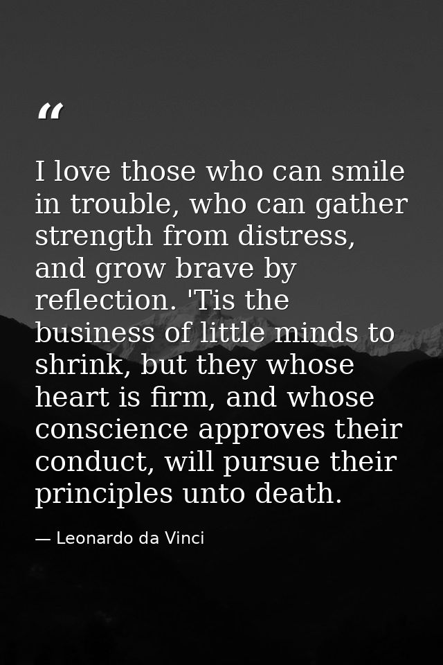I love those who can smile in trouble, who can gather strength from distress, and grow brave by reflection. 'Tis the bus — Leonardo da Vinci