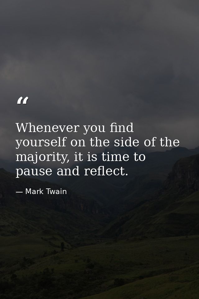 Whenever you find yourself on the side of the majority, it is time to pause and reflect. — Mark Twain