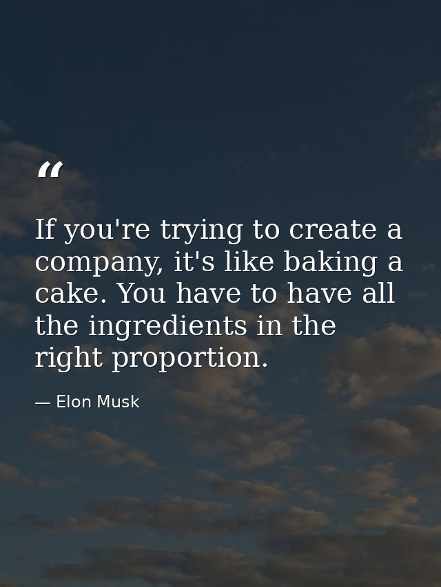 If you're trying to create a company, it's like baking a cake. You have to have all the ingredients in the right proport — Elon Musk