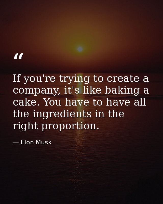 If you're trying to create a company, it's like baking a cake. You have to have all the ingredients in the right proport — Elon Musk