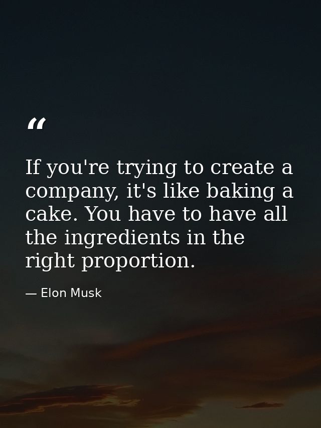 If you're trying to create a company, it's like baking a cake. You have to have all the ingredients in the right proport — Elon Musk