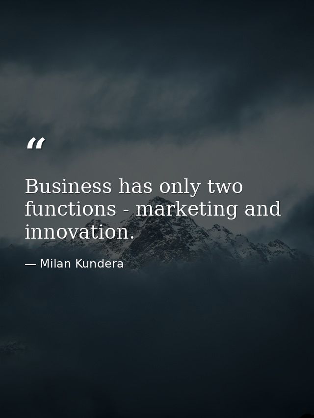 Business has only two functions - marketing and innovation. — Milan Kundera