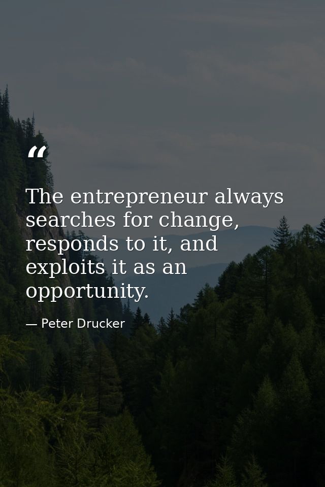 The entrepreneur always searches for change, responds to it, and exploits it as an opportunity. — Peter Drucker