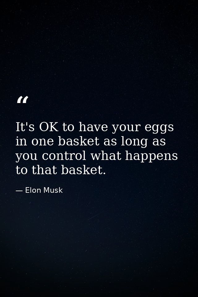 It's OK to have your eggs in one basket as long as you control what happens to that basket. — Elon Musk
