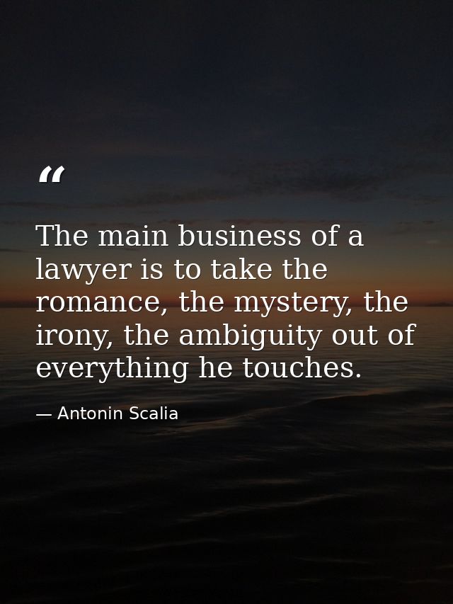 The main business of a lawyer is to take the romance, the mystery, the irony, the ambiguity out of everything he touches — Antonin Scalia