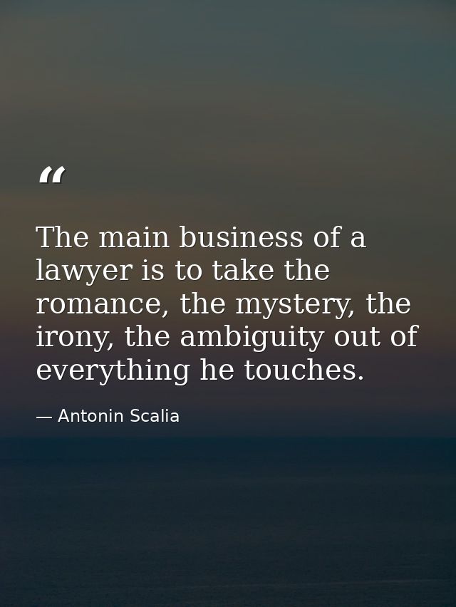 The main business of a lawyer is to take the romance, the mystery, the irony, the ambiguity out of everything he touches — Antonin Scalia