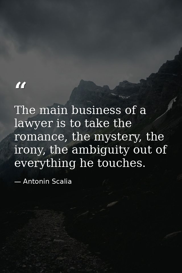 The main business of a lawyer is to take the romance, the mystery, the irony, the ambiguity out of everything he touches — Antonin Scalia