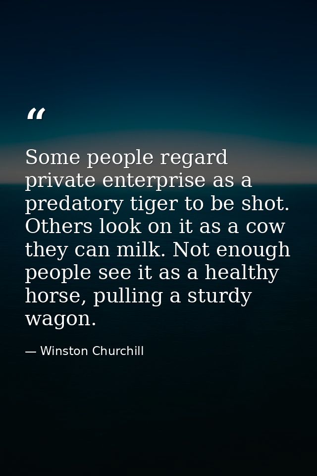 Some people regard private enterprise as a predatory tiger to be shot. Others look on it as a cow they can milk. Not eno — Winston Churchill